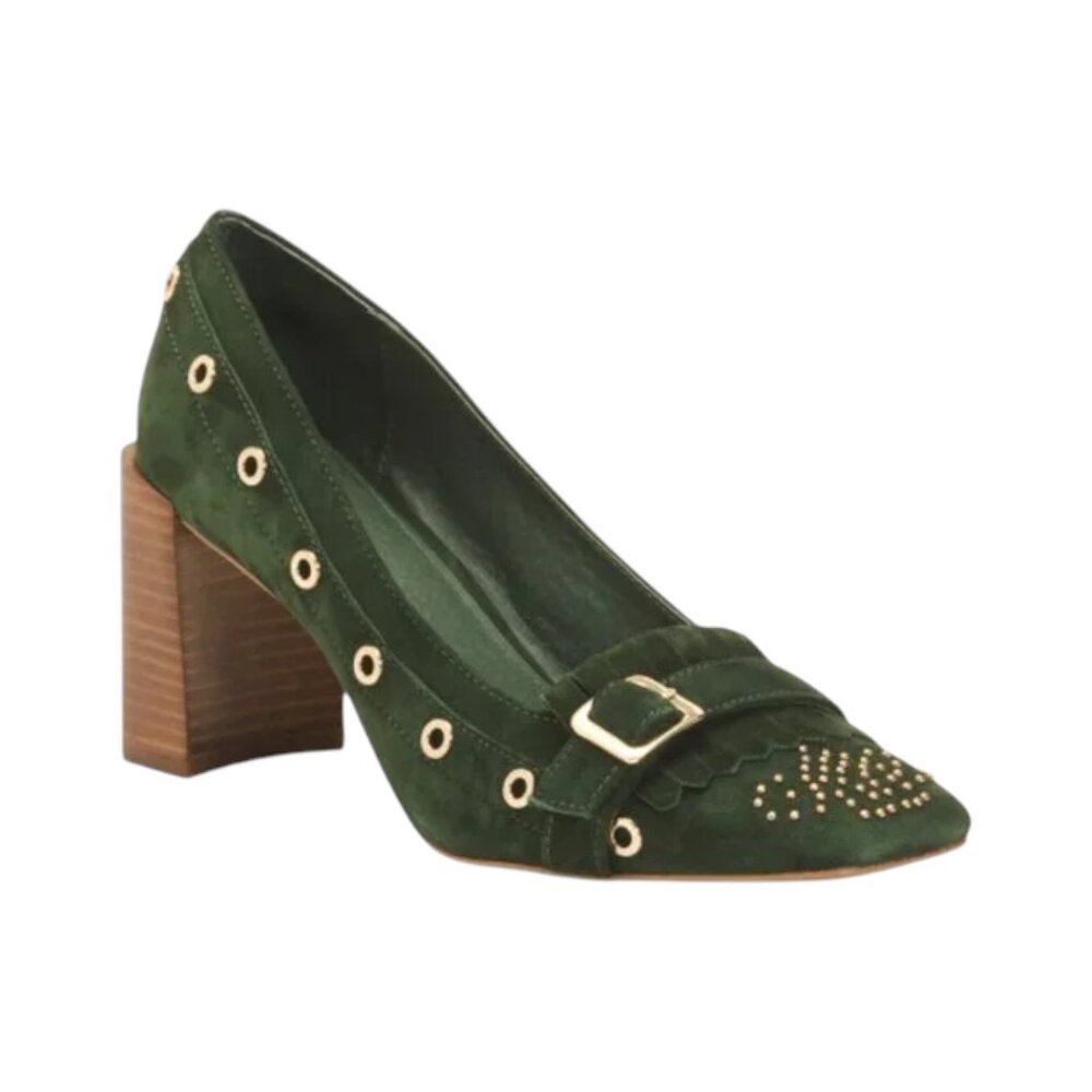 CECELIA NEW YORK Suede Gina Studded Heeled Loafers